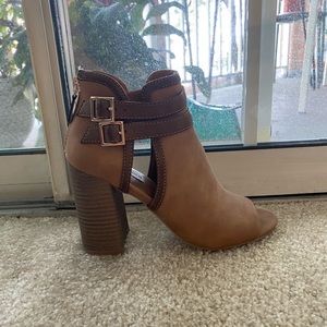 Brown, Steve Madden Open Toe Booties